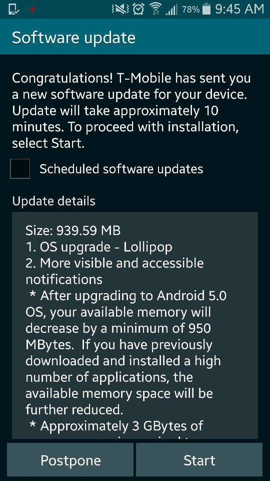 Samsung Galaxy S5 update error “Failed to update software Use SKT USIM to progress update”, other update issues