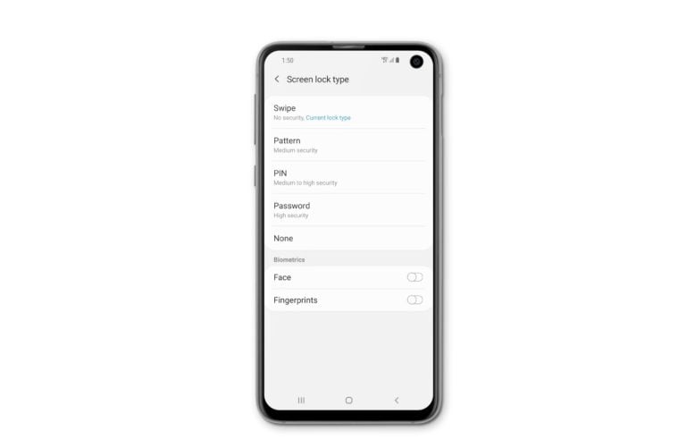 Setting up screen security on your Samsung Galaxy S10e