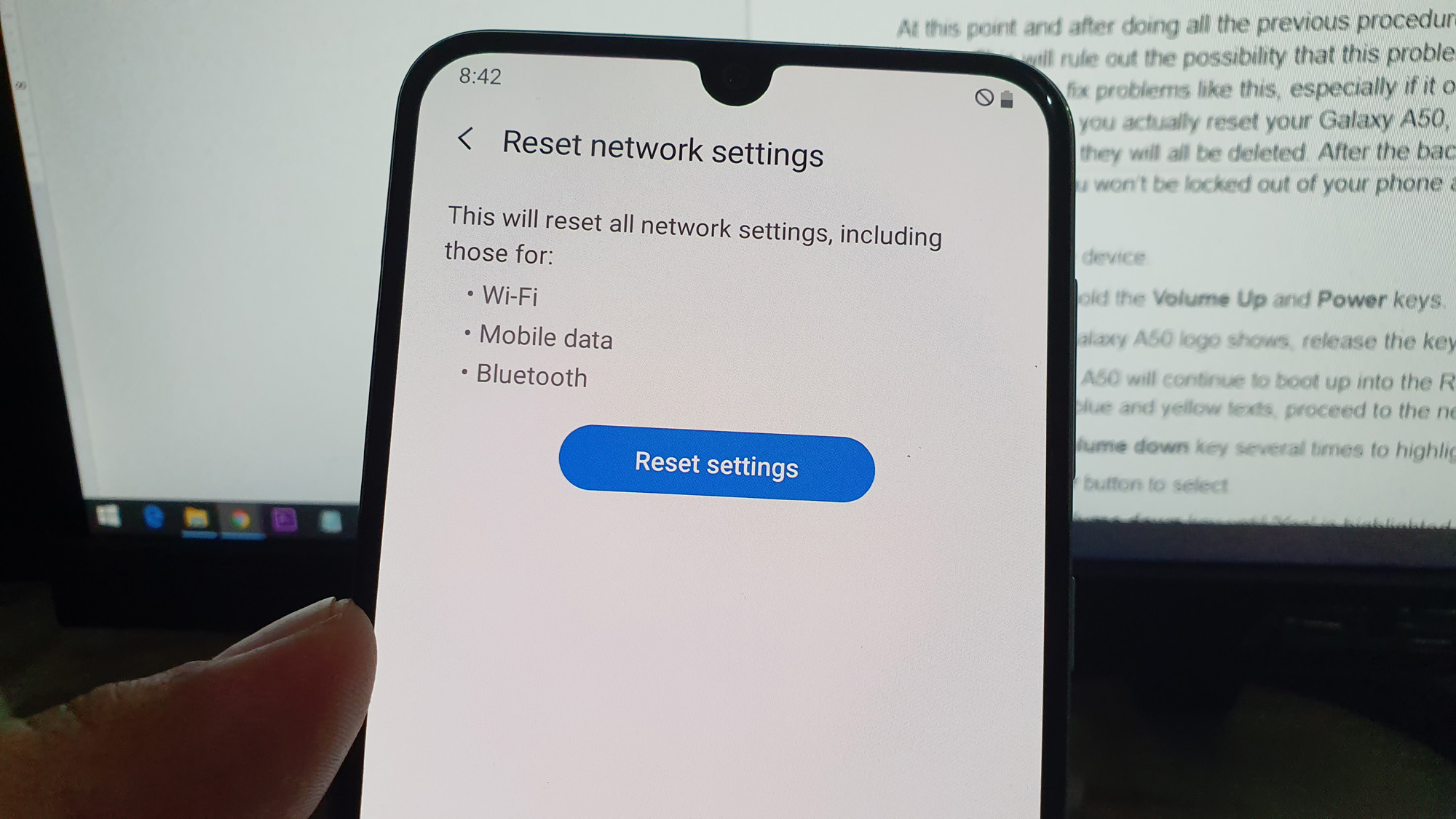 reset network settings galaxy a50
