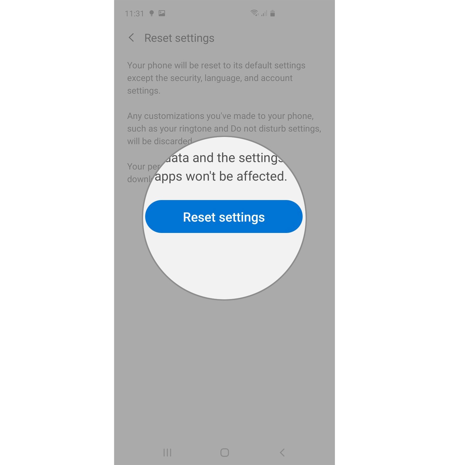 reset galaxy s20 settings button
