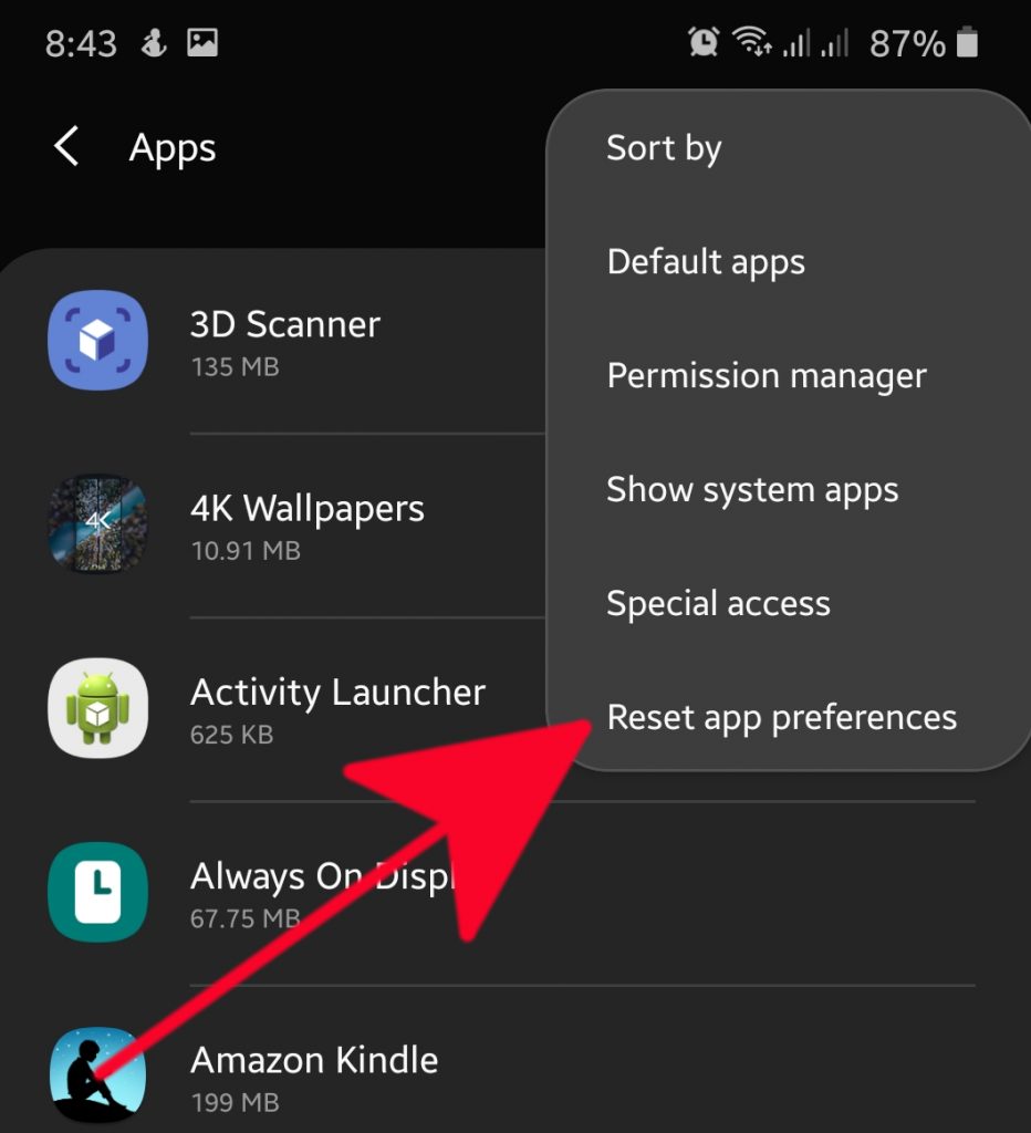 How to reset app preferences on SAmsung