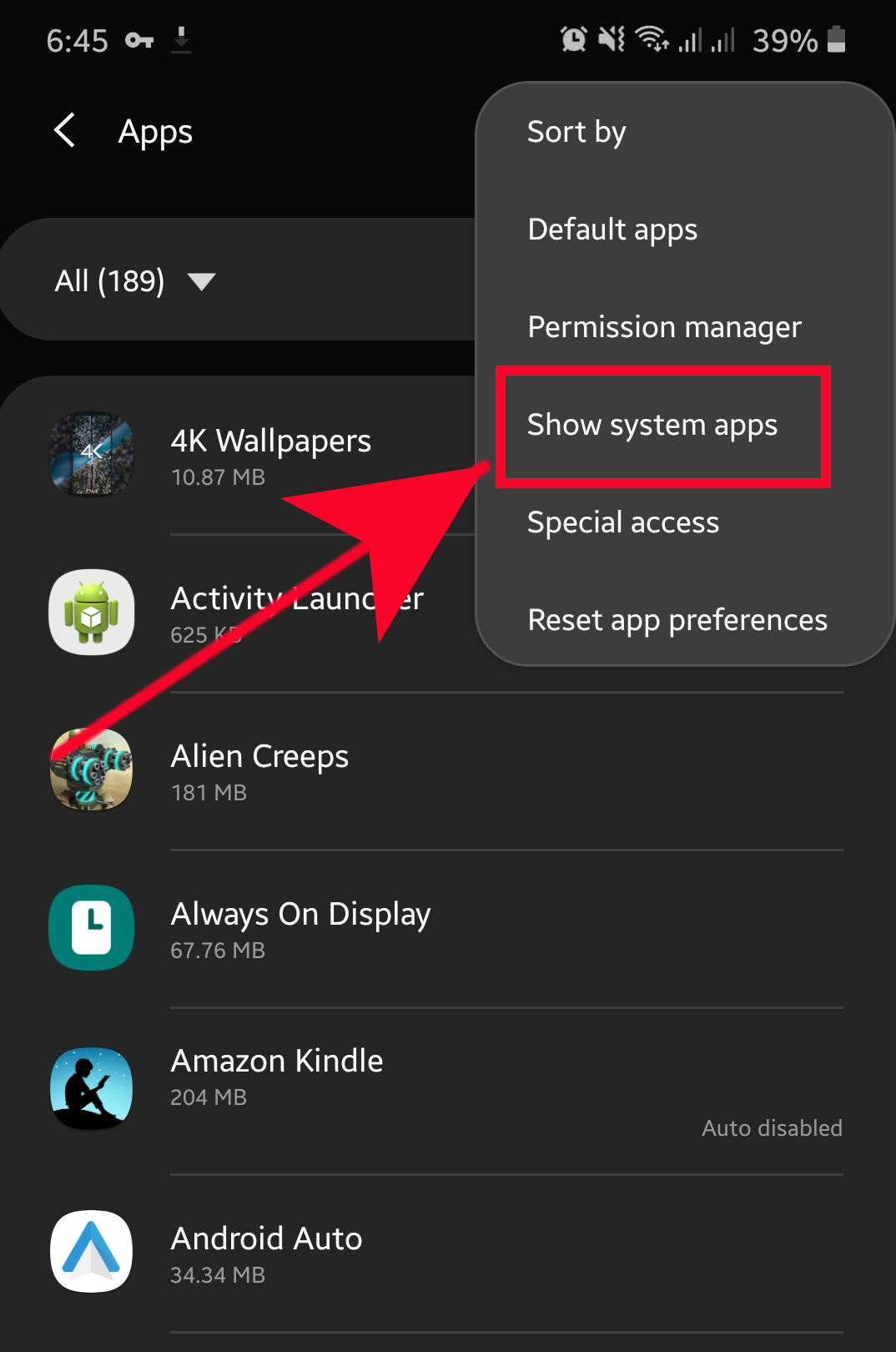 show system apps
