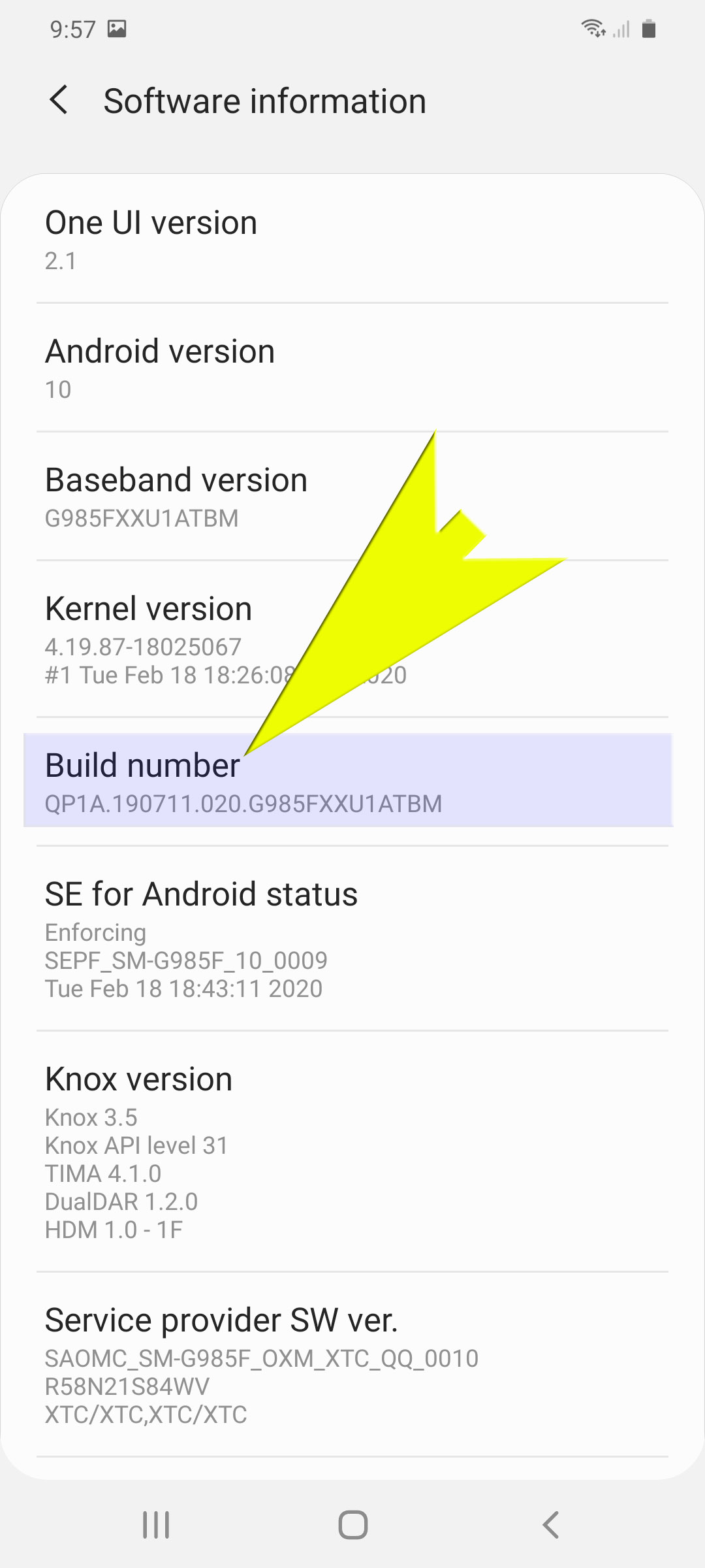 activate developer mode on galaxy s20 - build number