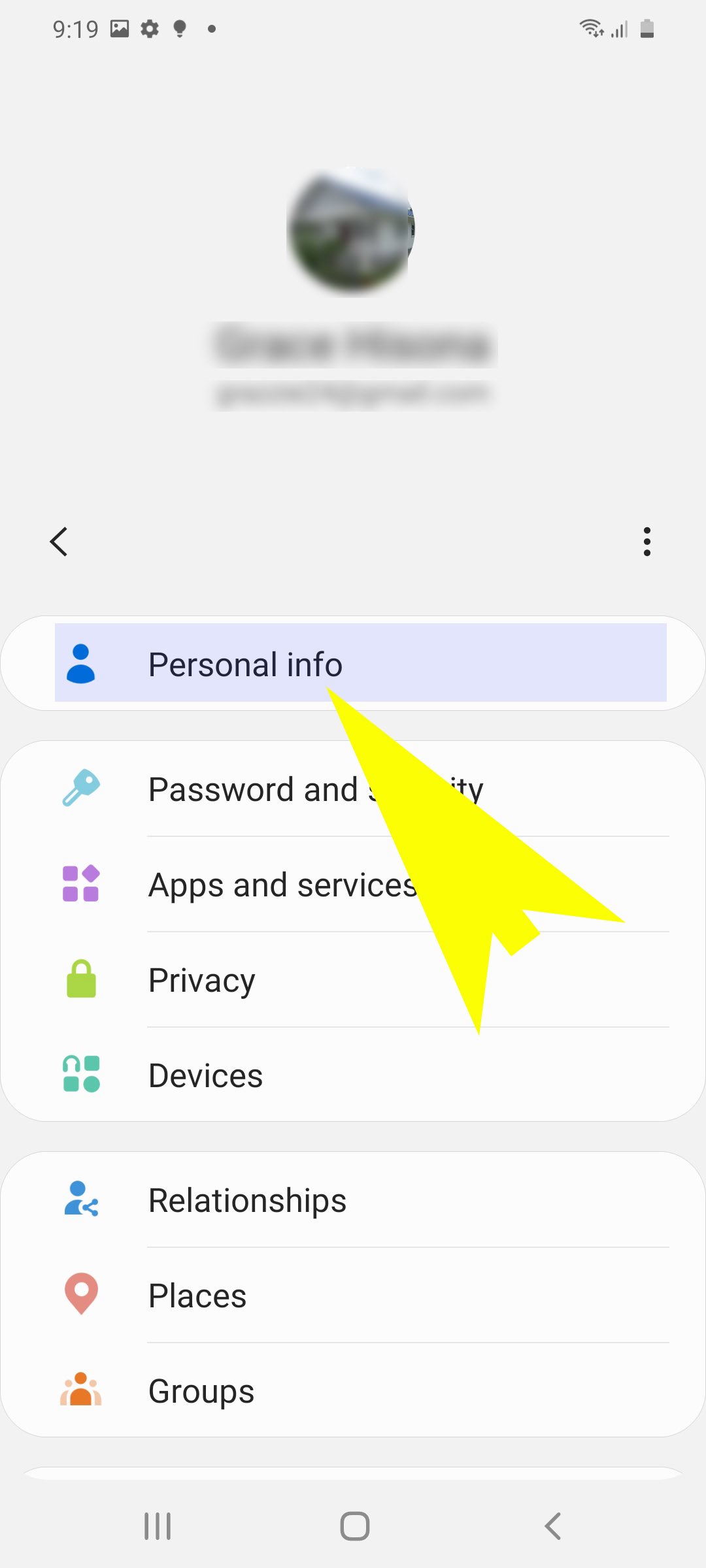 add and remove samsung account - select account to remove
