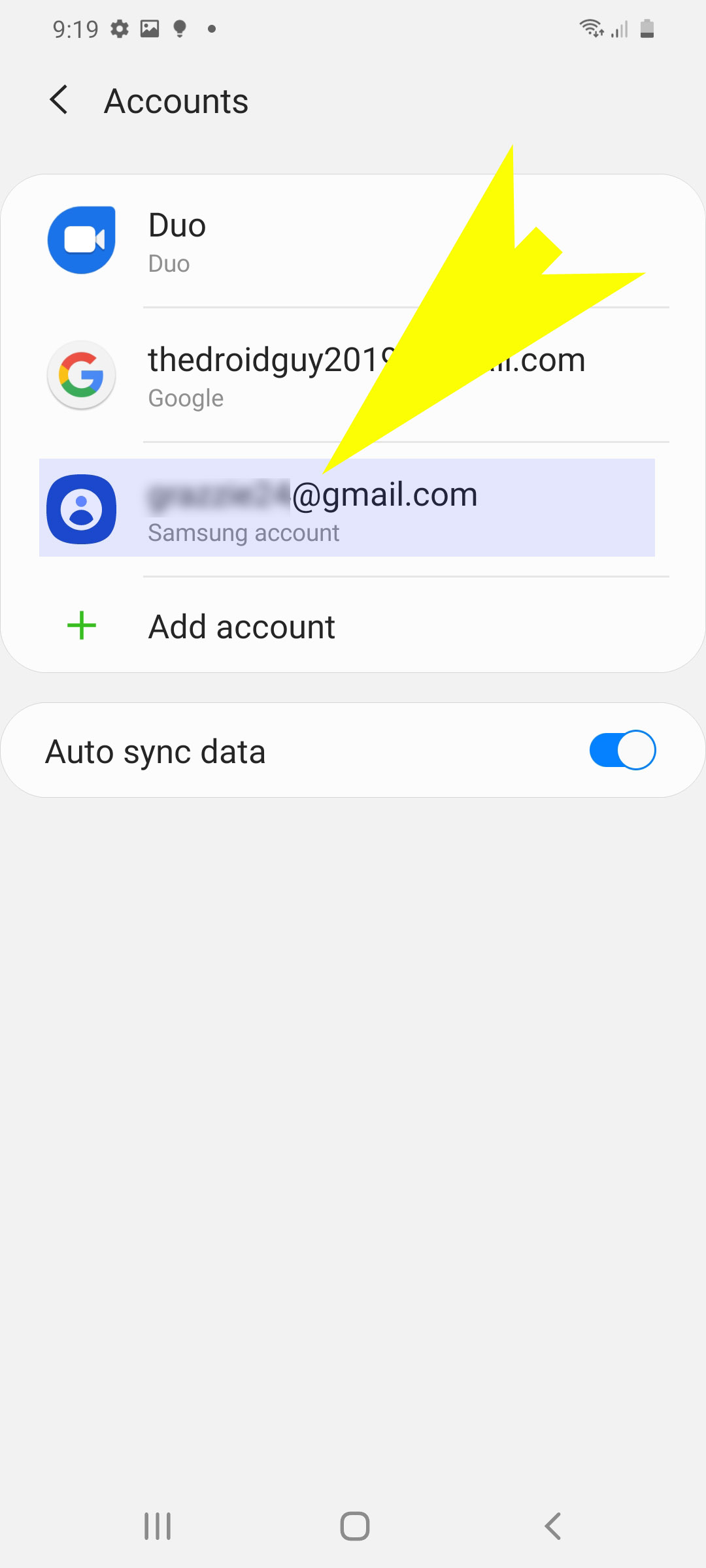 add and remove samsung account - select account to remove