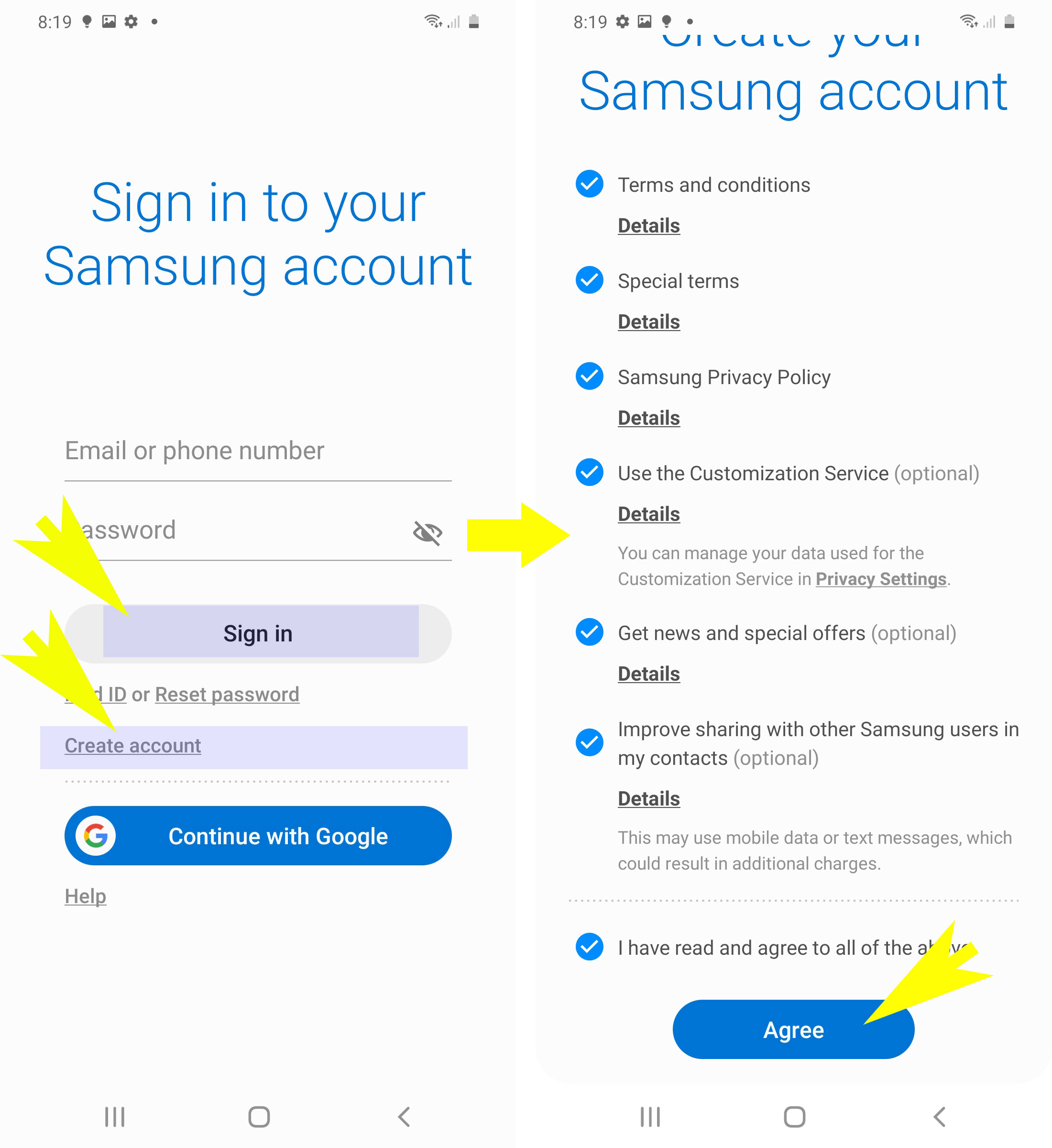 add and remove samsung account - sign in or create new samsung account