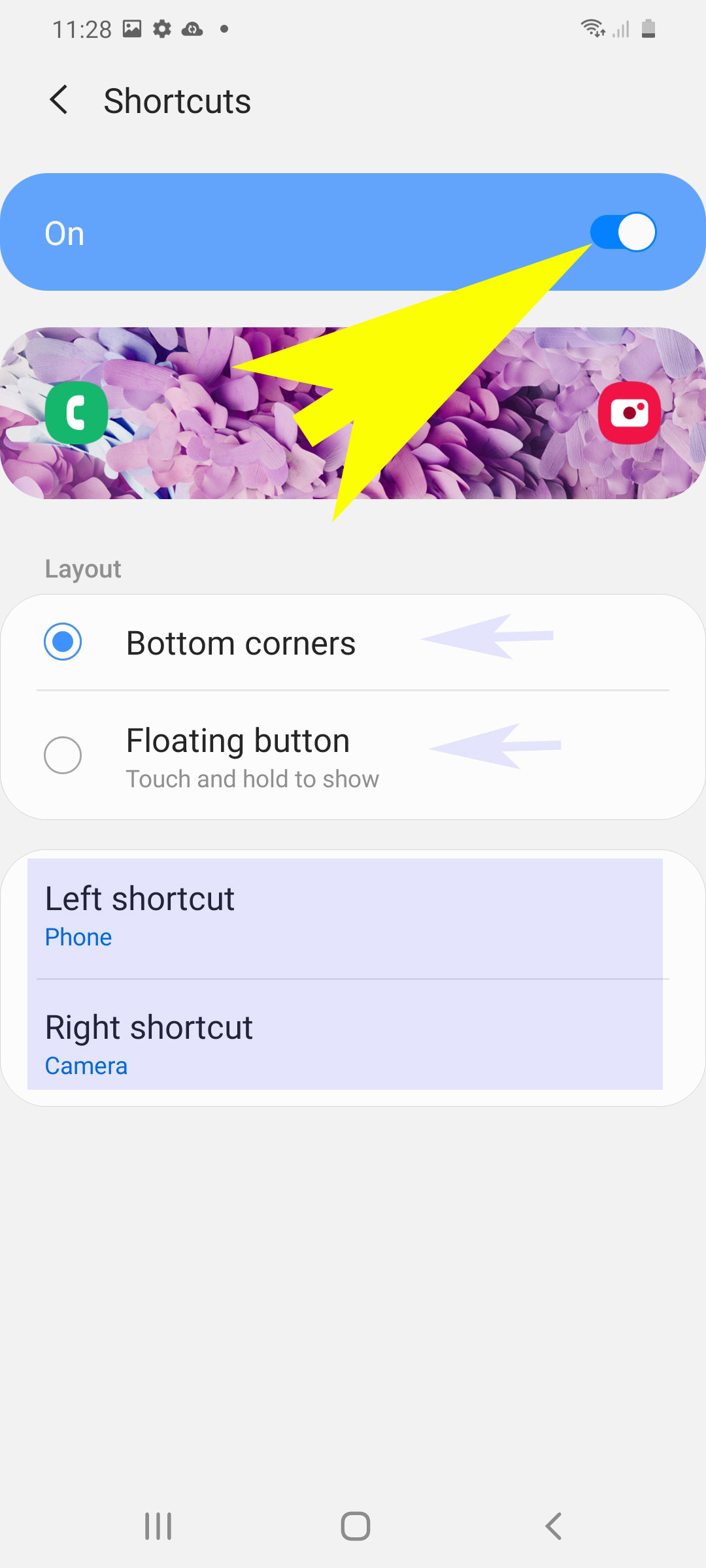 add change lock screen shortcuts on galaxy s20 - change shortcut layout