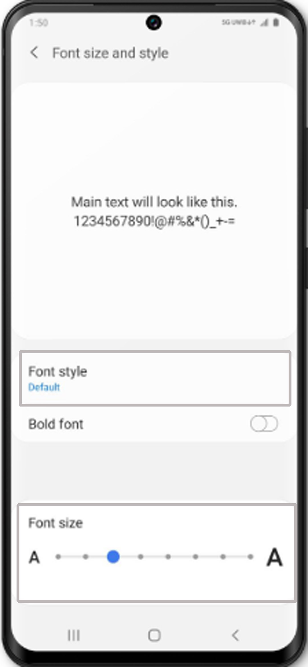 change galaxy s20 font size and style - adjust font size and style