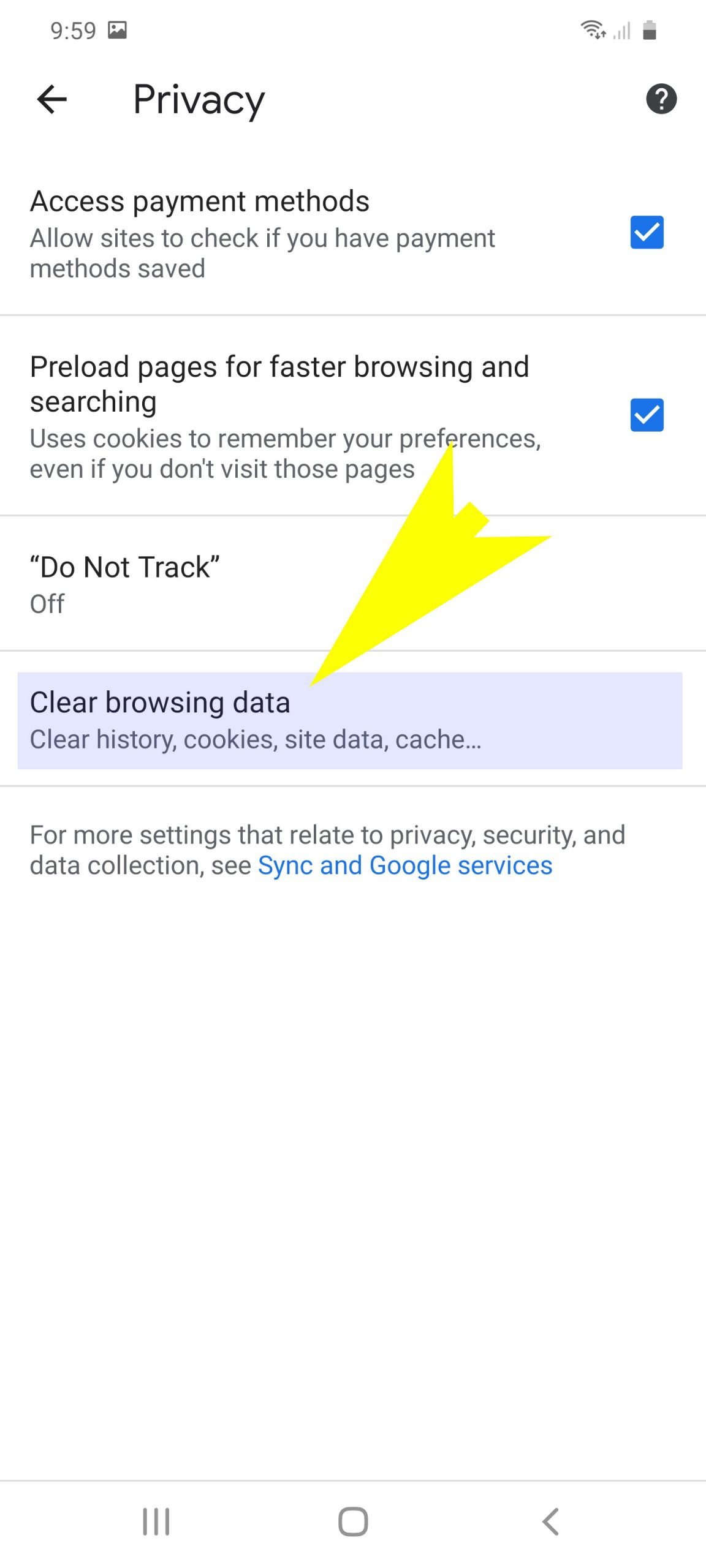 clear browsing data on galaxy s20 chrome - clear cookies