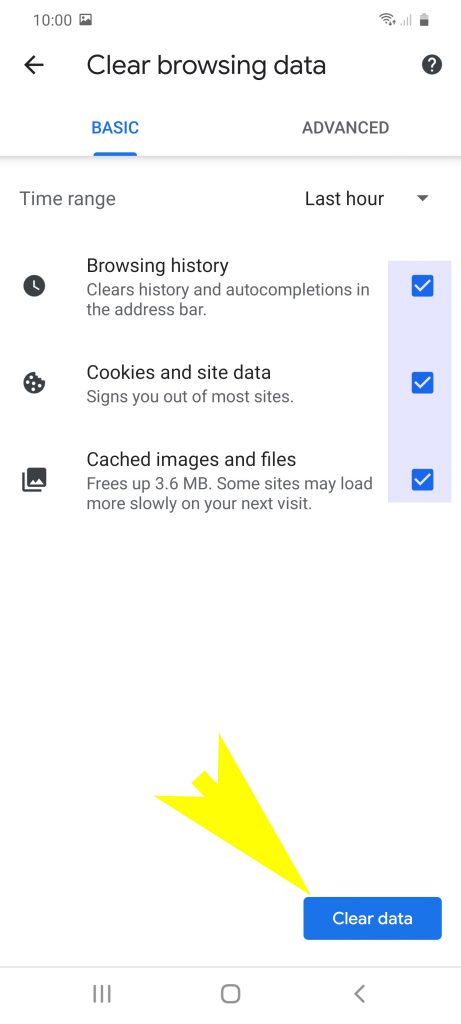 clear browsing data on galaxy s20 chrome confirm clear data