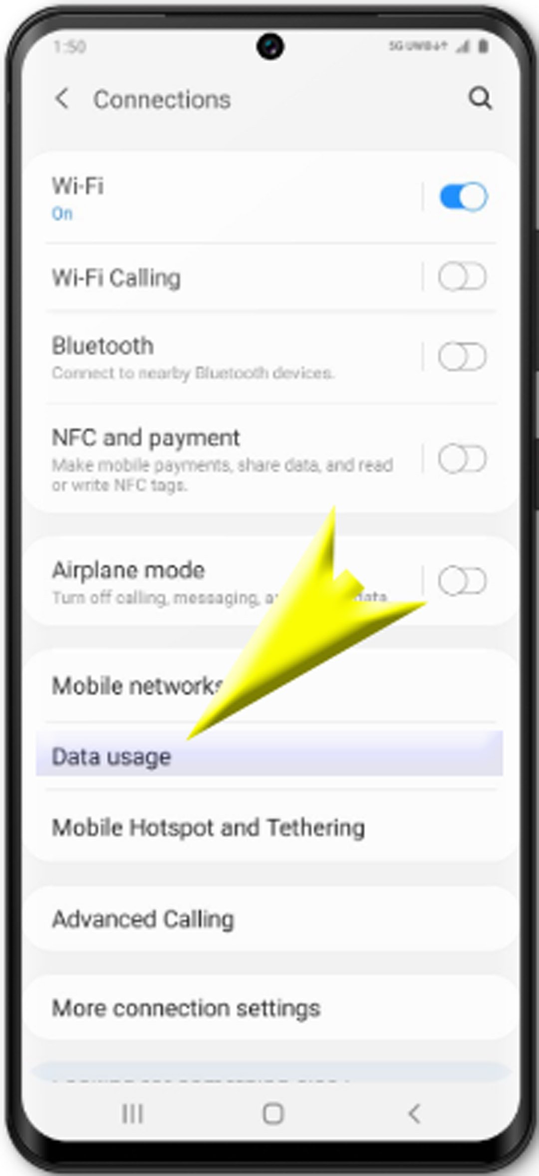 connect galaxy s20 to internet using mobile data - data usage settings