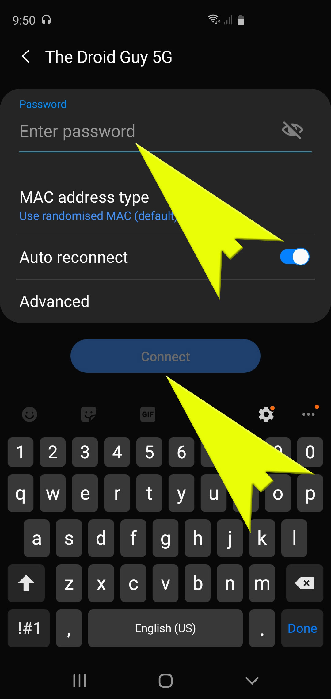 connect galaxy s20 to wifi network - enter wifi password to connect