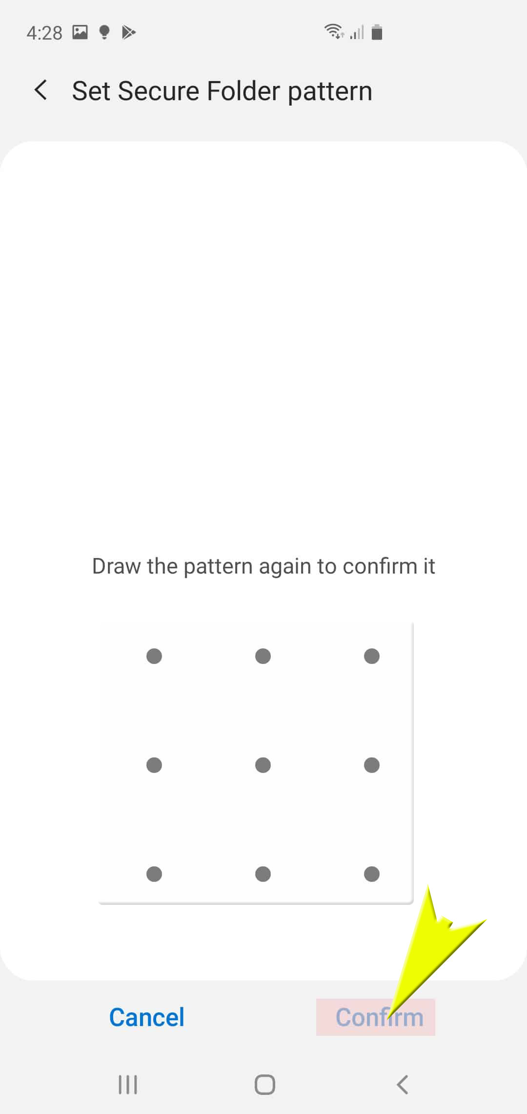 create a secure folder galaxy s20 - draw second same pattern to confirm