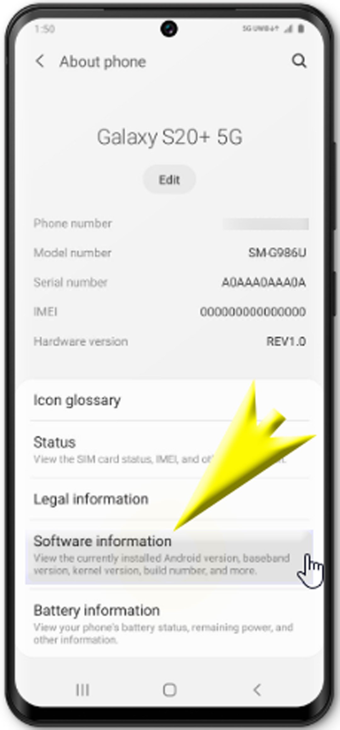 enable usb debugging on galaxy s20 - software information