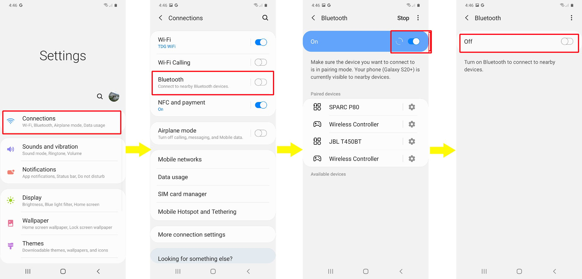fix galaxy s20 bluetooth issues - turn bluetooth off and on