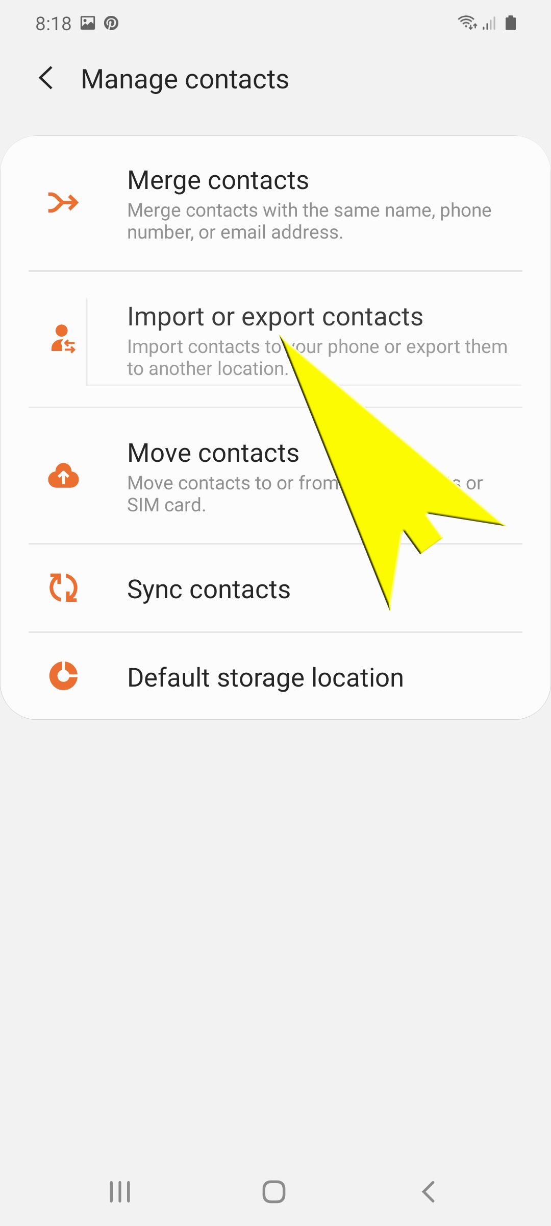import export contacts on galaxy s20 - import or export contacts option