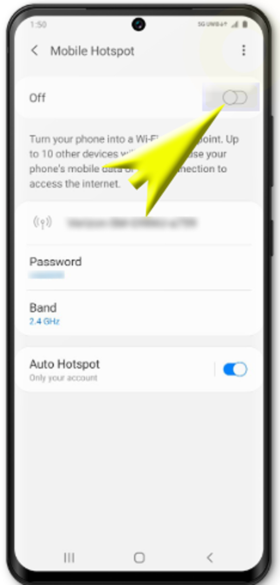 set up galaxy s20 mobile hotspot - turn on mobile hotspot switch