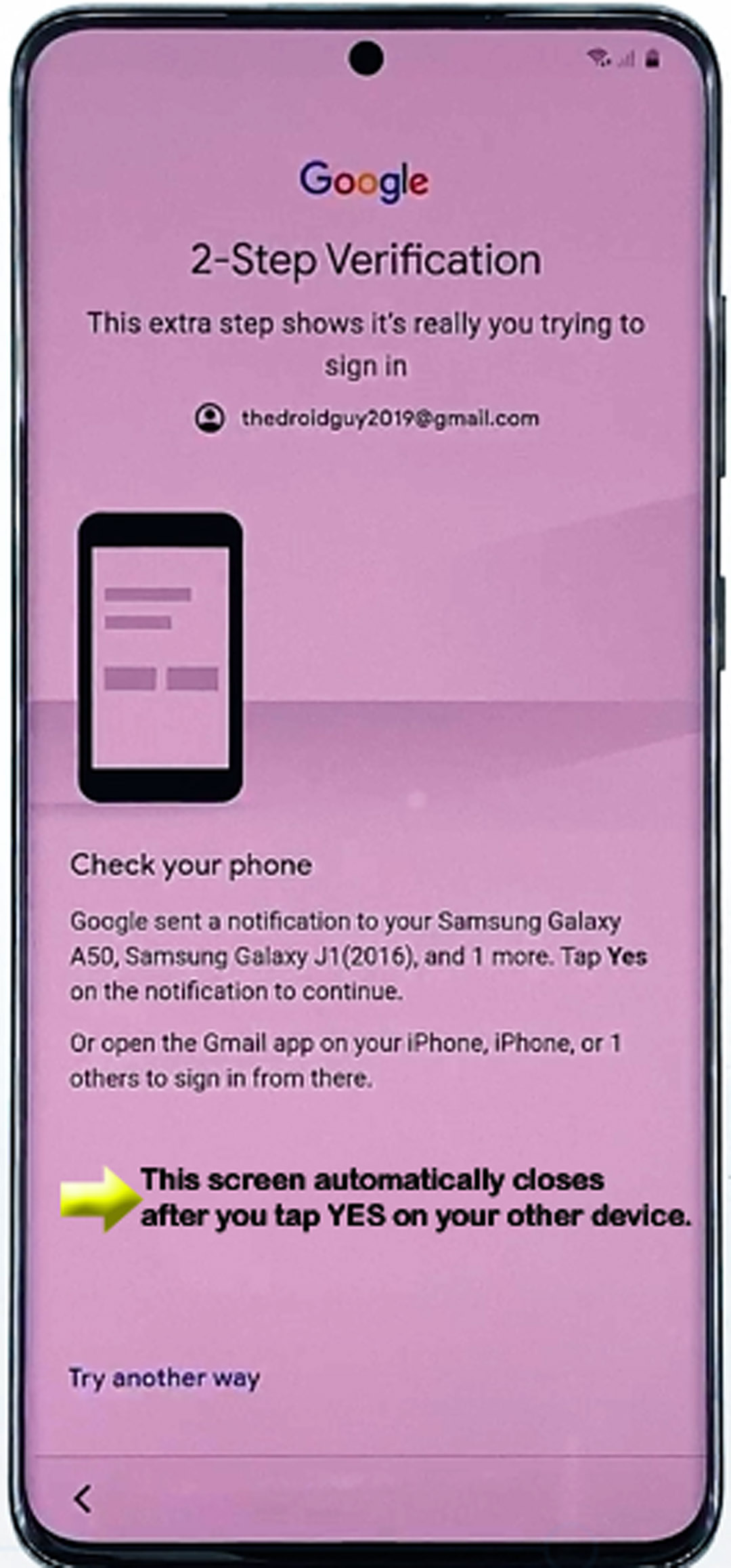 set up galaxy s20 - two-step verification screen