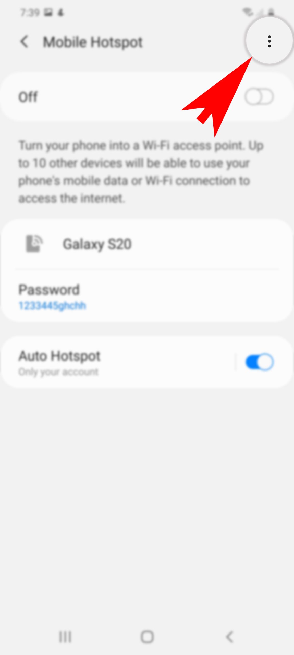 set up mobile hotspot on galaxy s20 - menu icon