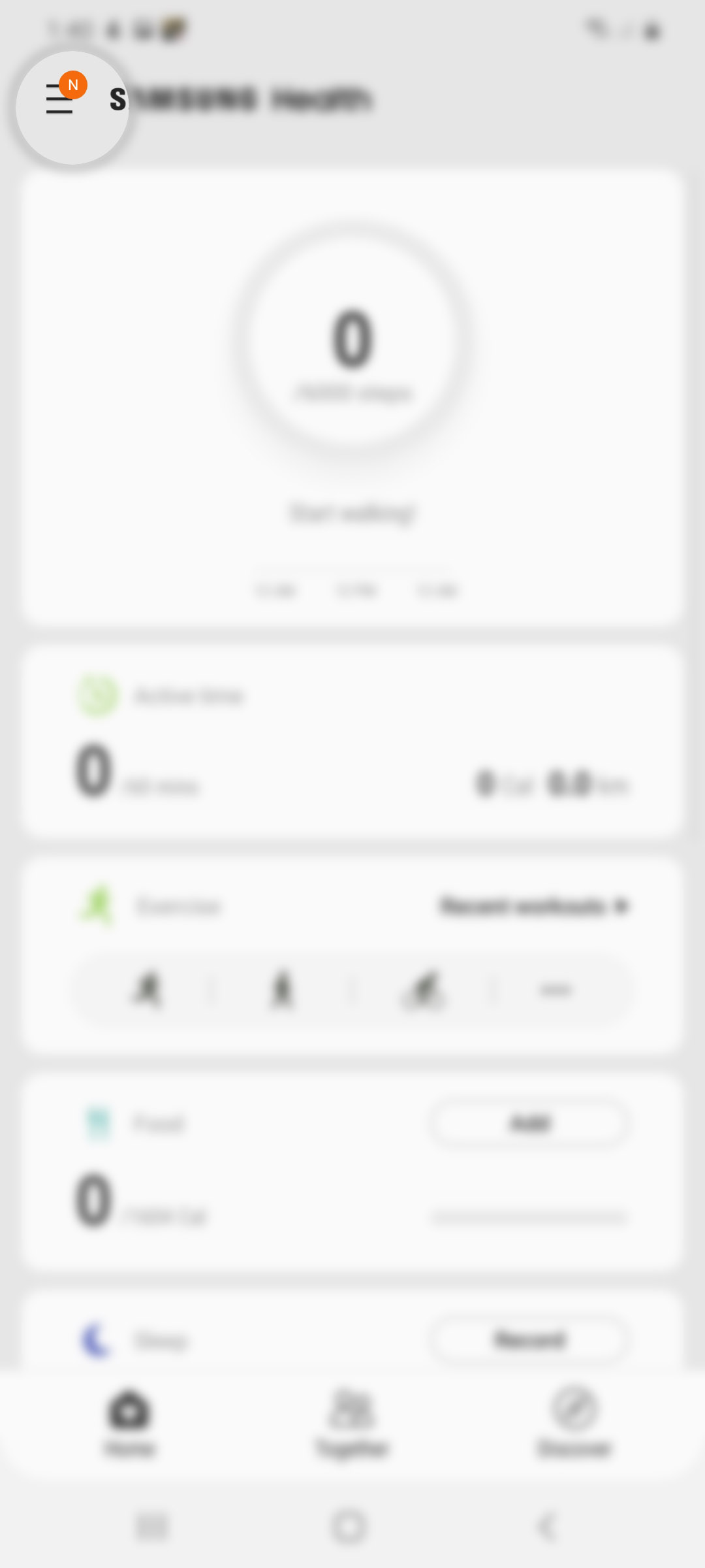set up samsung health profile galaxy s20 quick menu navigation icon