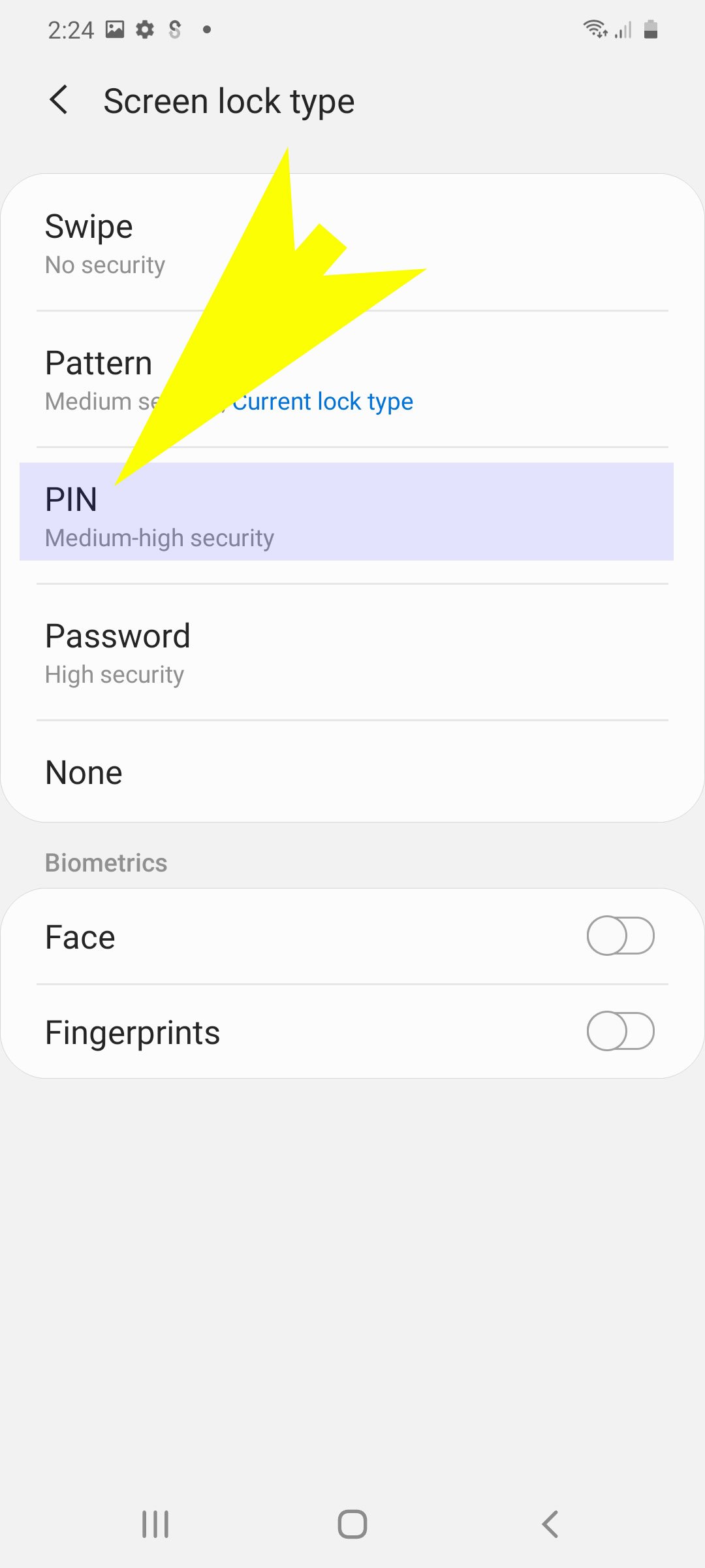 set up security screen lock on galaxy s20 - screen lock type PIN