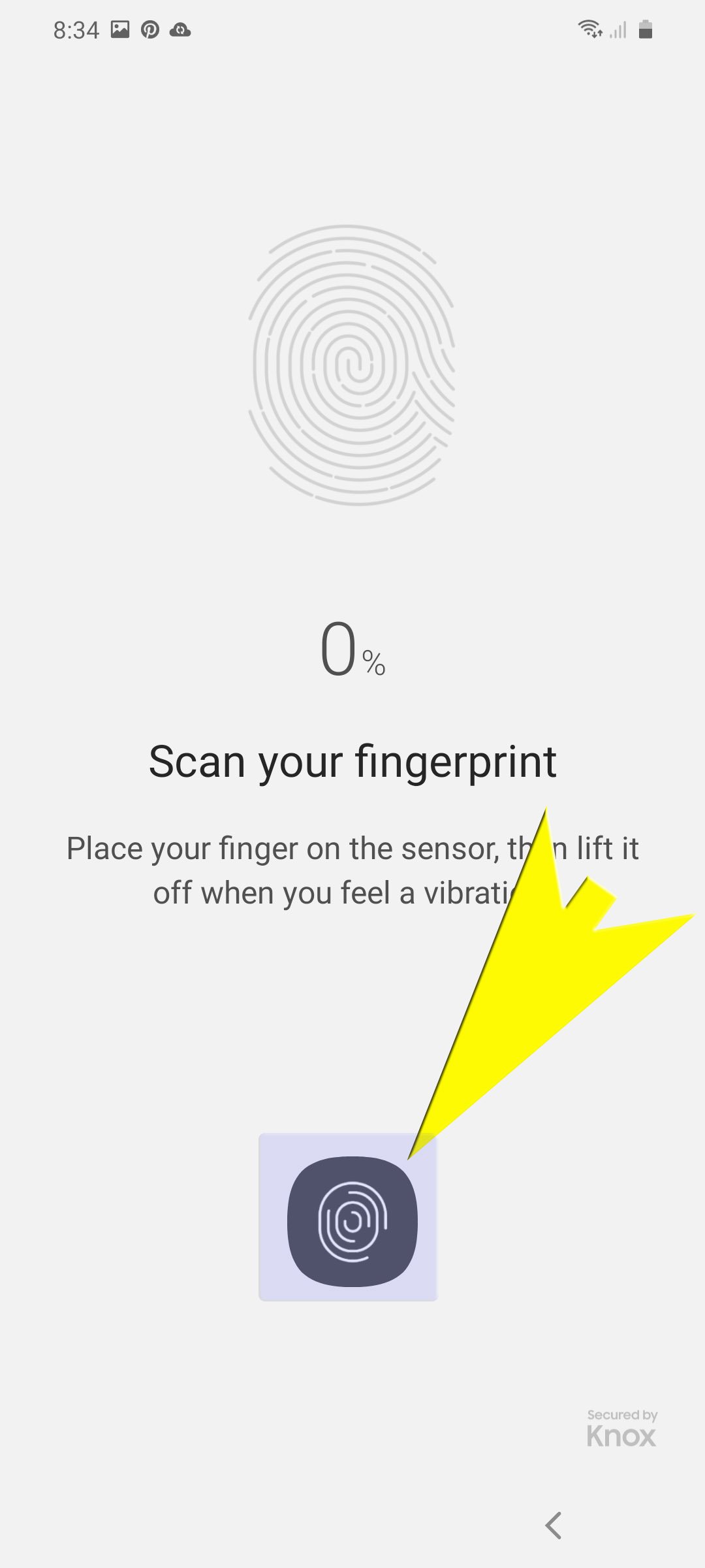 use biometrics security galaxy s20 - start scan your fingerprint