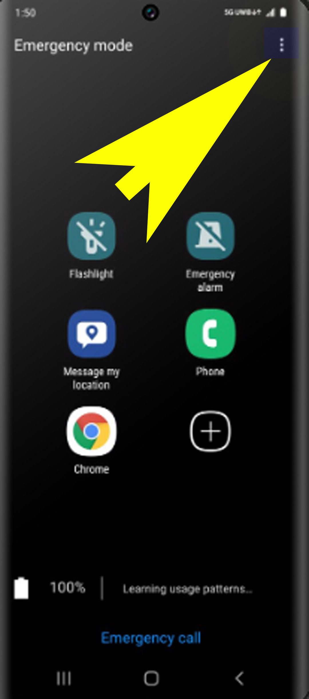 use power saving mode galaxy s20 - emergency mode quick menu icon