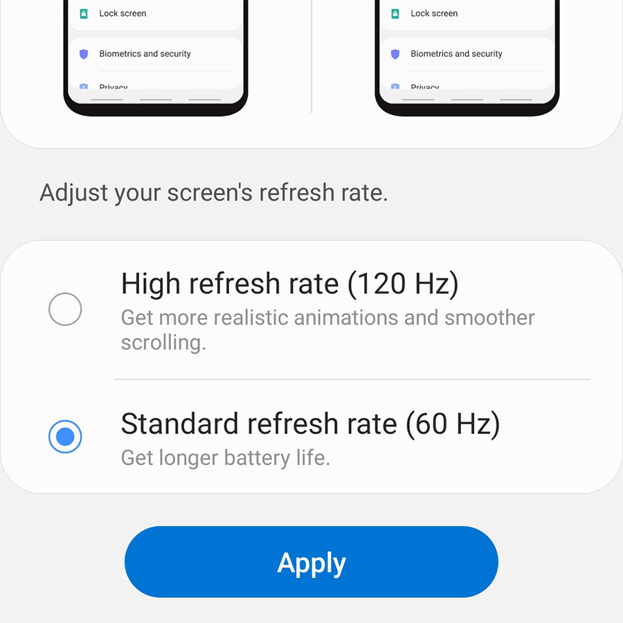 change galaxy s20 refresh rate