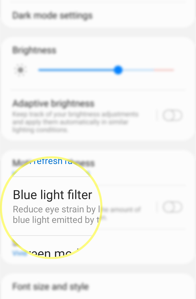 activate galaxy s20 blue light filter - blf