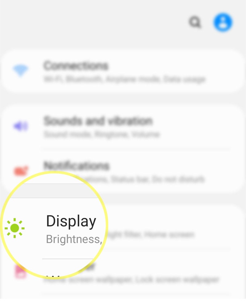 activate galaxy s20 blue light filter - display settings