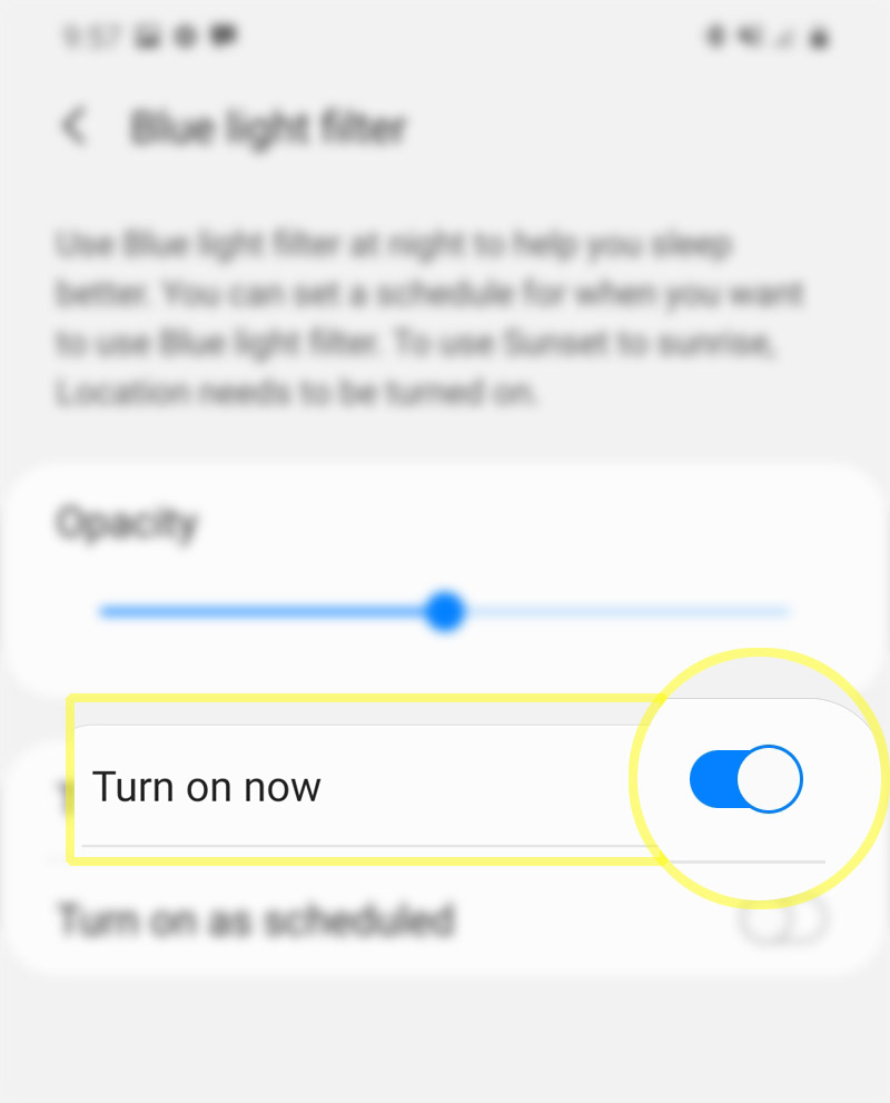 activate galaxy s20 blue light filter - turn on now