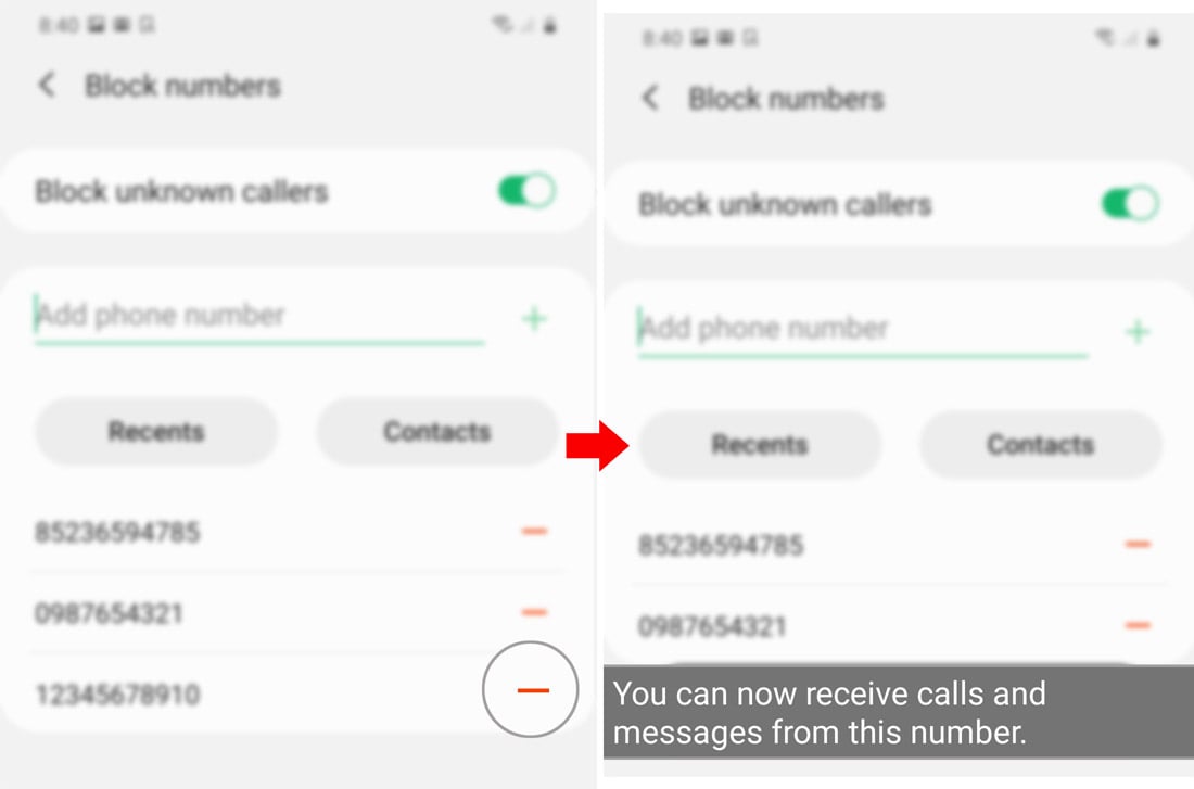 block-unblock phone number on galaxy s20- unblock phone number