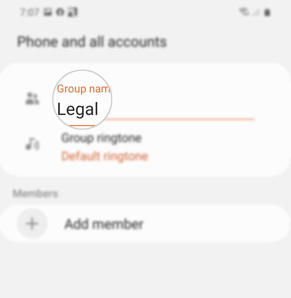 create a group contact on galaxy s20 - enter group name