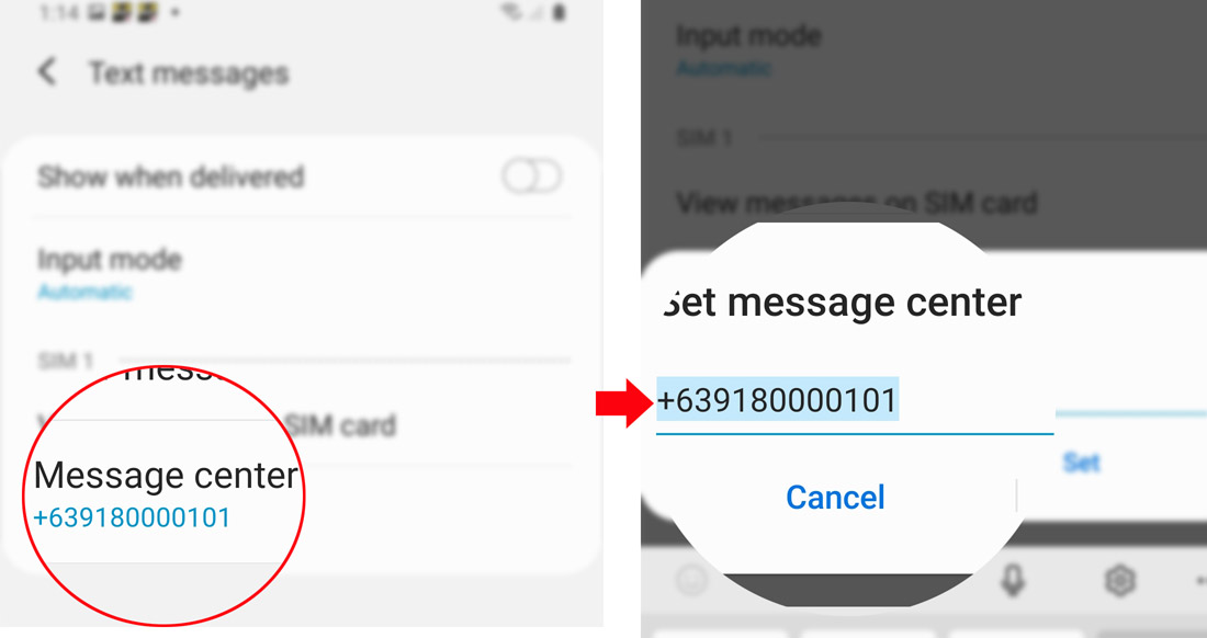 edit galaxy s20 message center number - change SMSC number