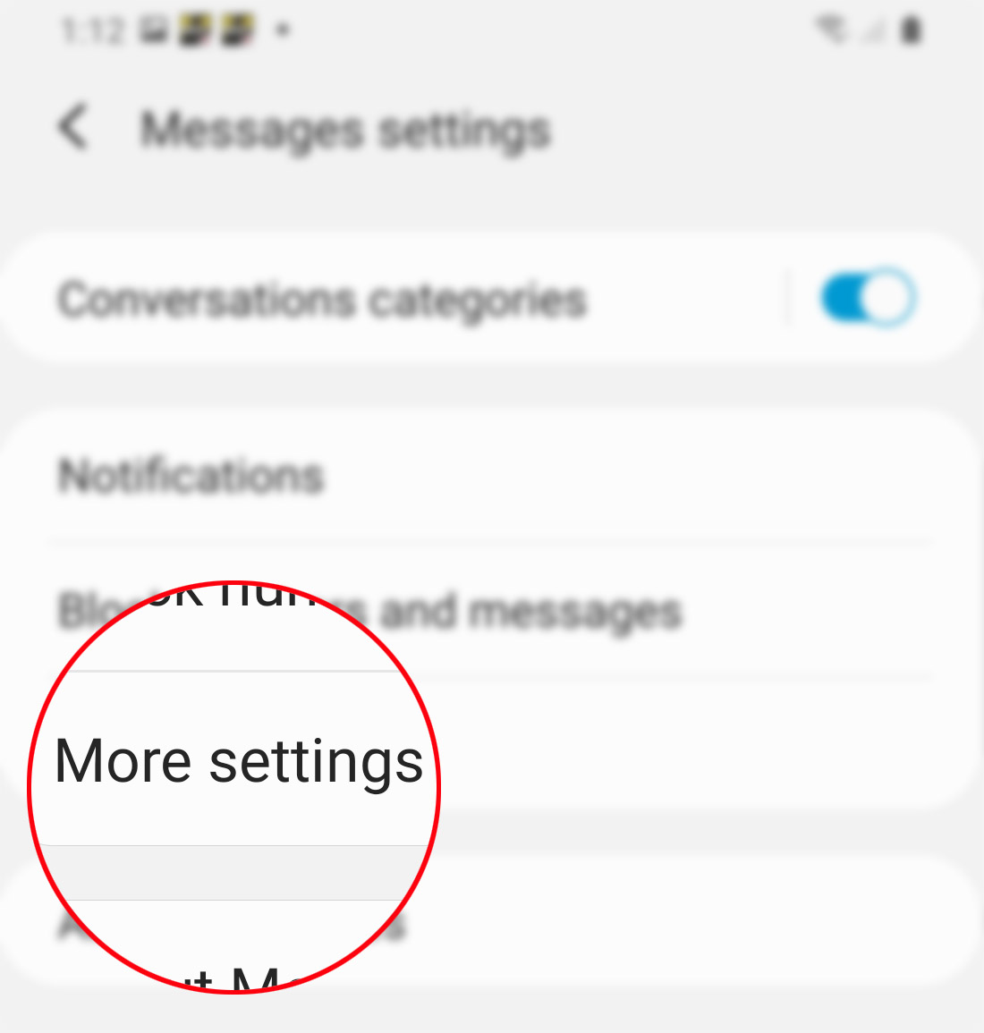 edit galaxy s20 message center number - more settings