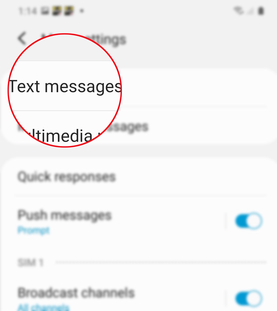 edit galaxy s20 message center number - text messages settings