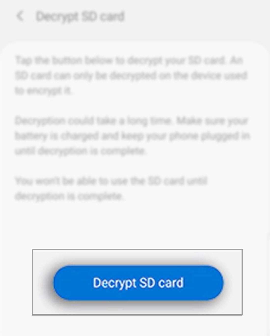 encrypt-decrypt sd card on galaxy s20 - confirm decrypt