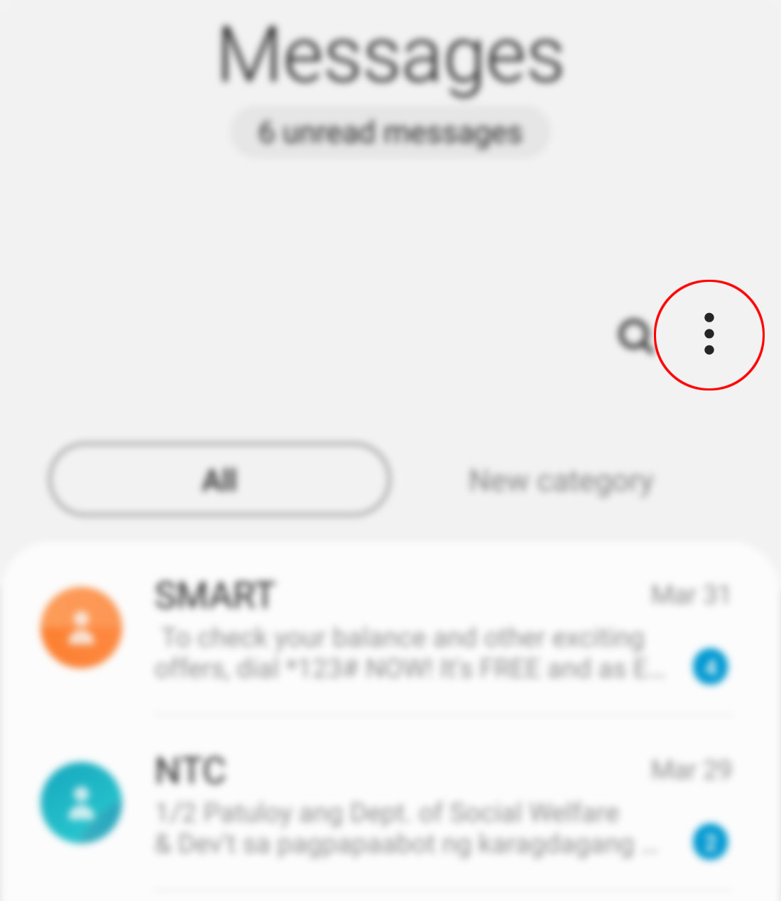 identify spam and scam callers on galaxy s20 - messages app settings