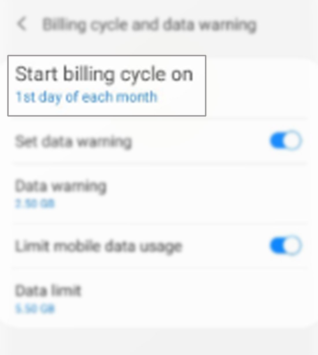 manage data usage galaxy s20 - start billing cycle on
