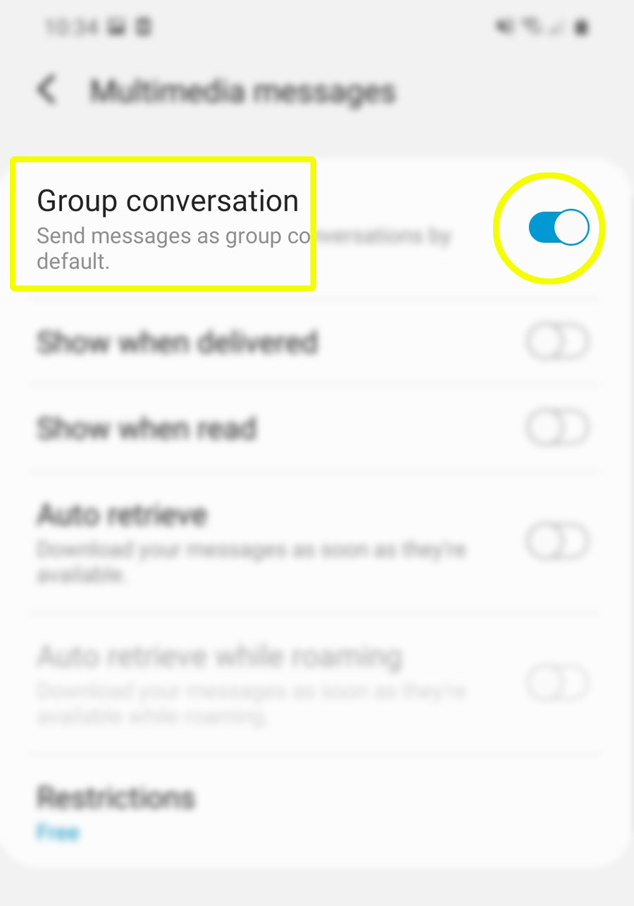 send messages on galaxy s20 as group conversations - turn on GC