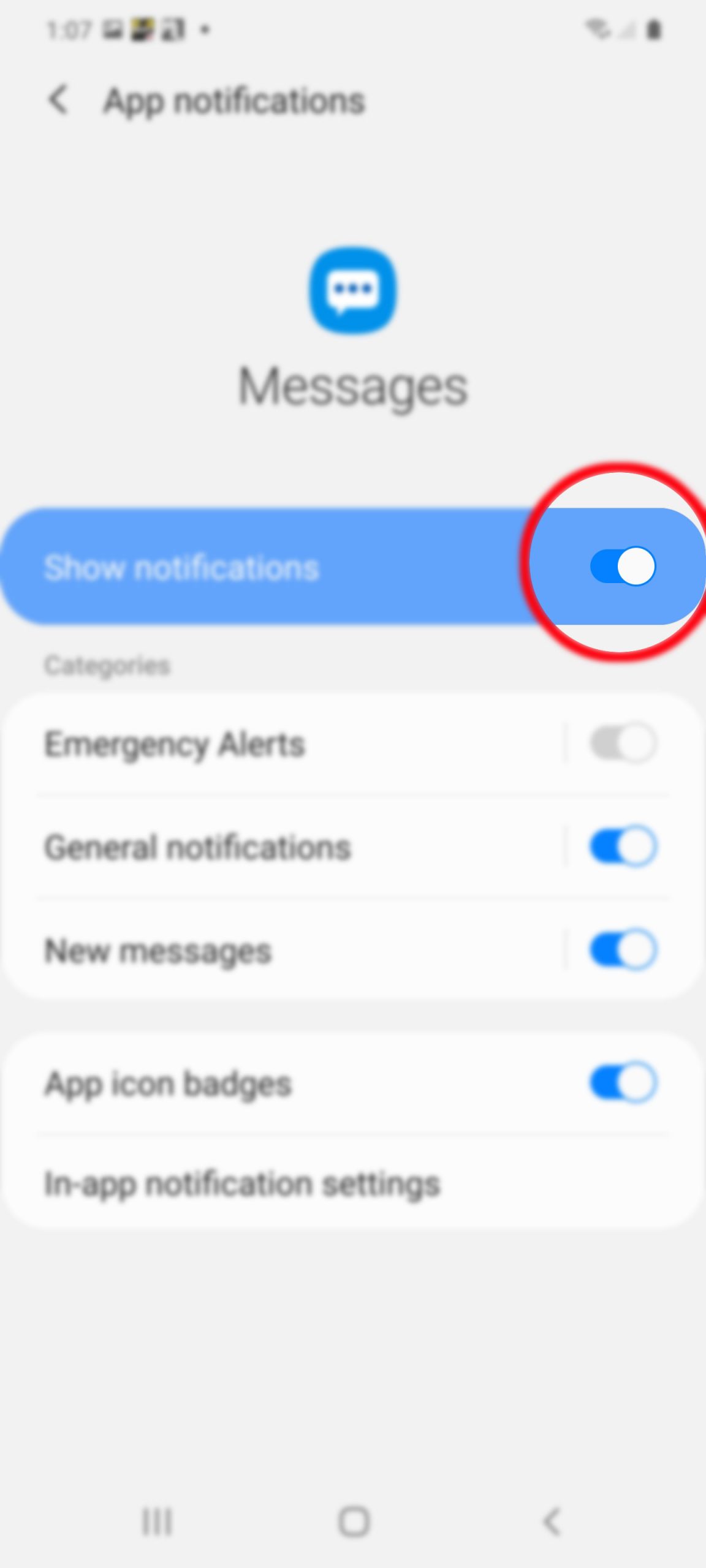 set up text notification on galaxy s20 - enable show notifications