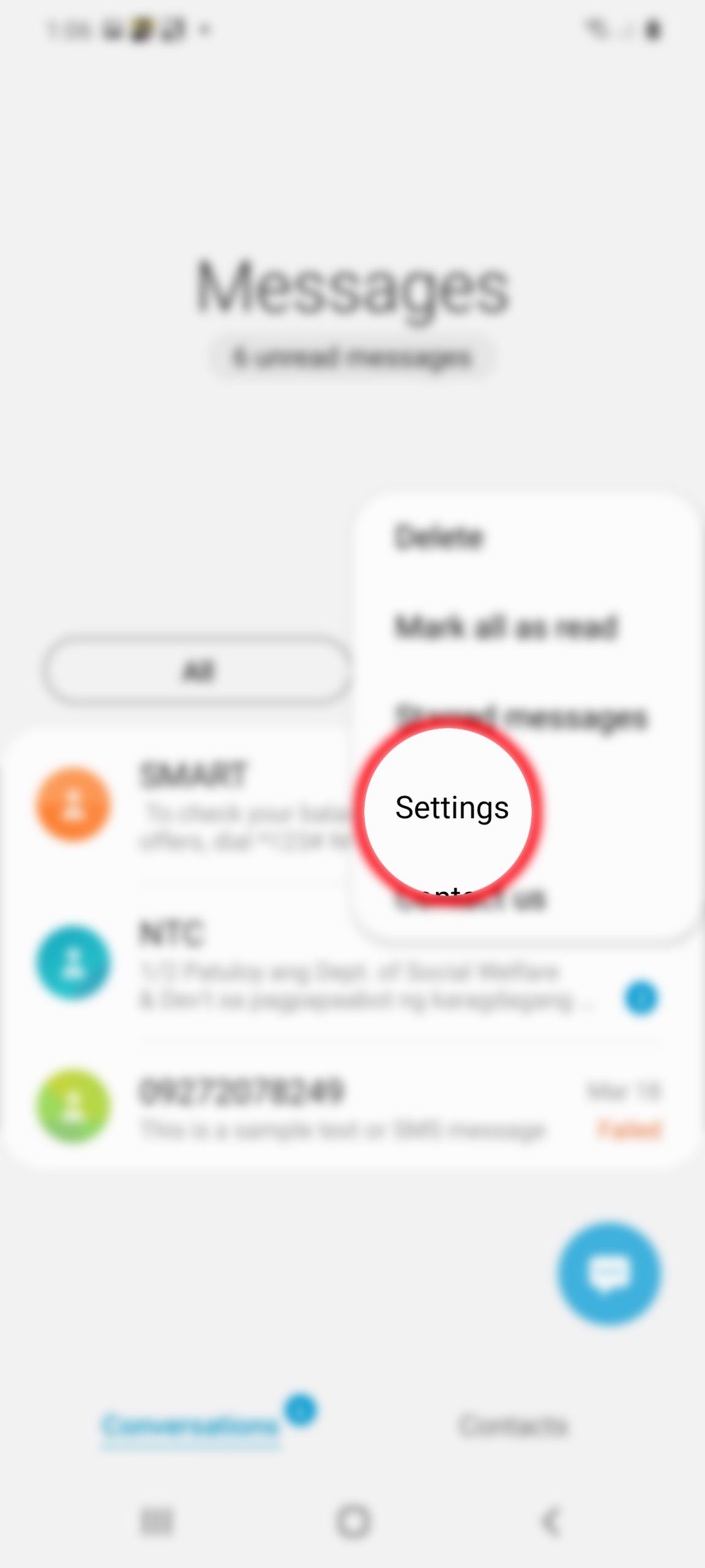 set up text notification on galaxy s20 - messages app settings