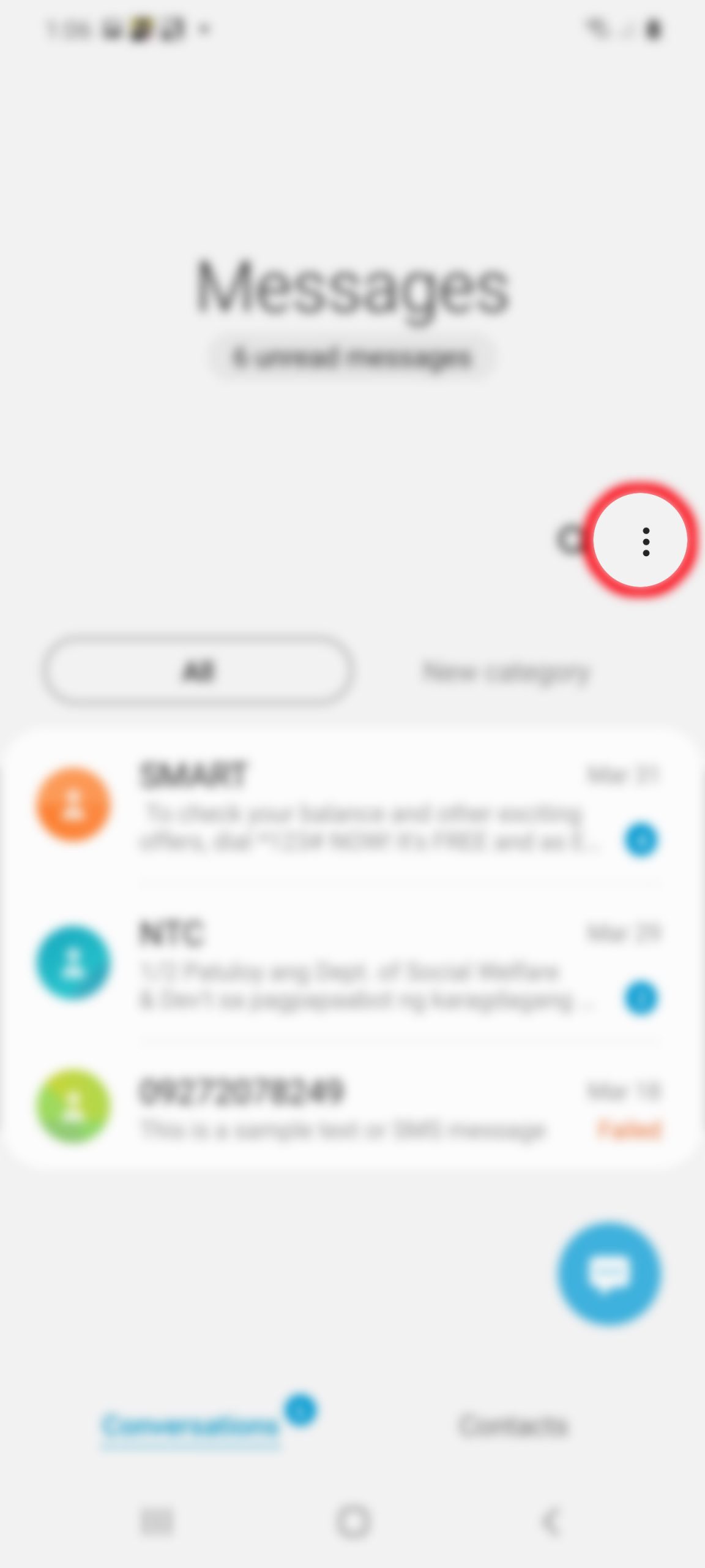 set up text notification on galaxy s20 - messages quick settings menu