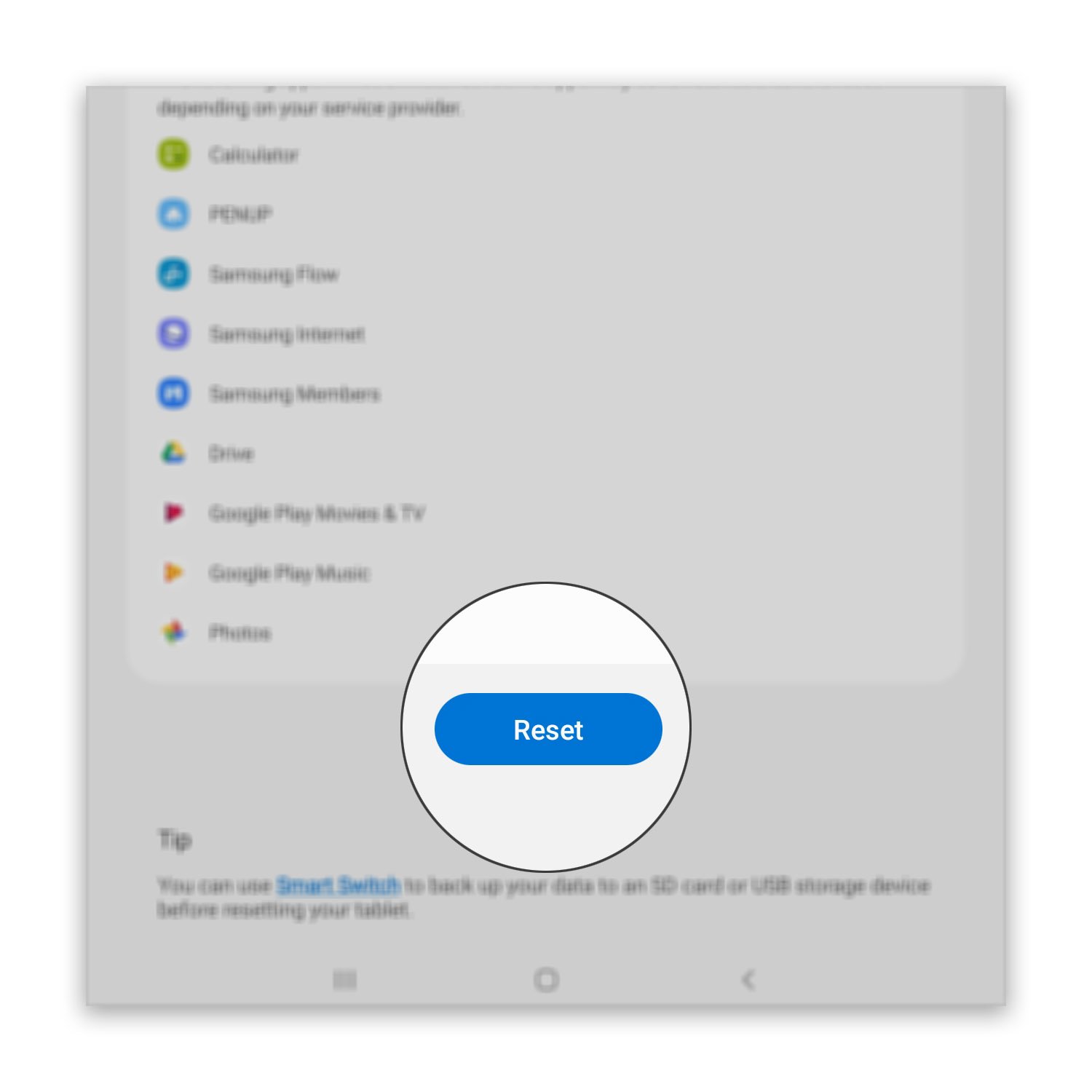 reset button tab s6