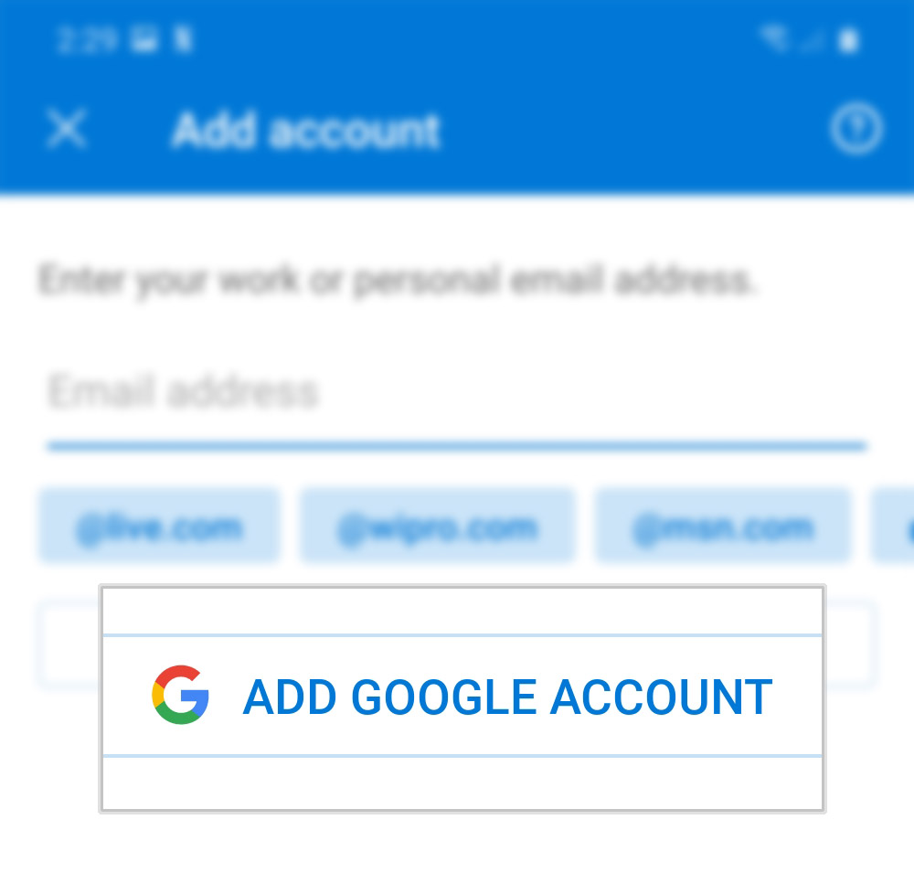 add outlook account to outlook galaxy s20 - add google