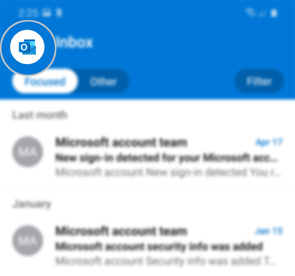add outlook account to outlook galaxy s20 - profile icon