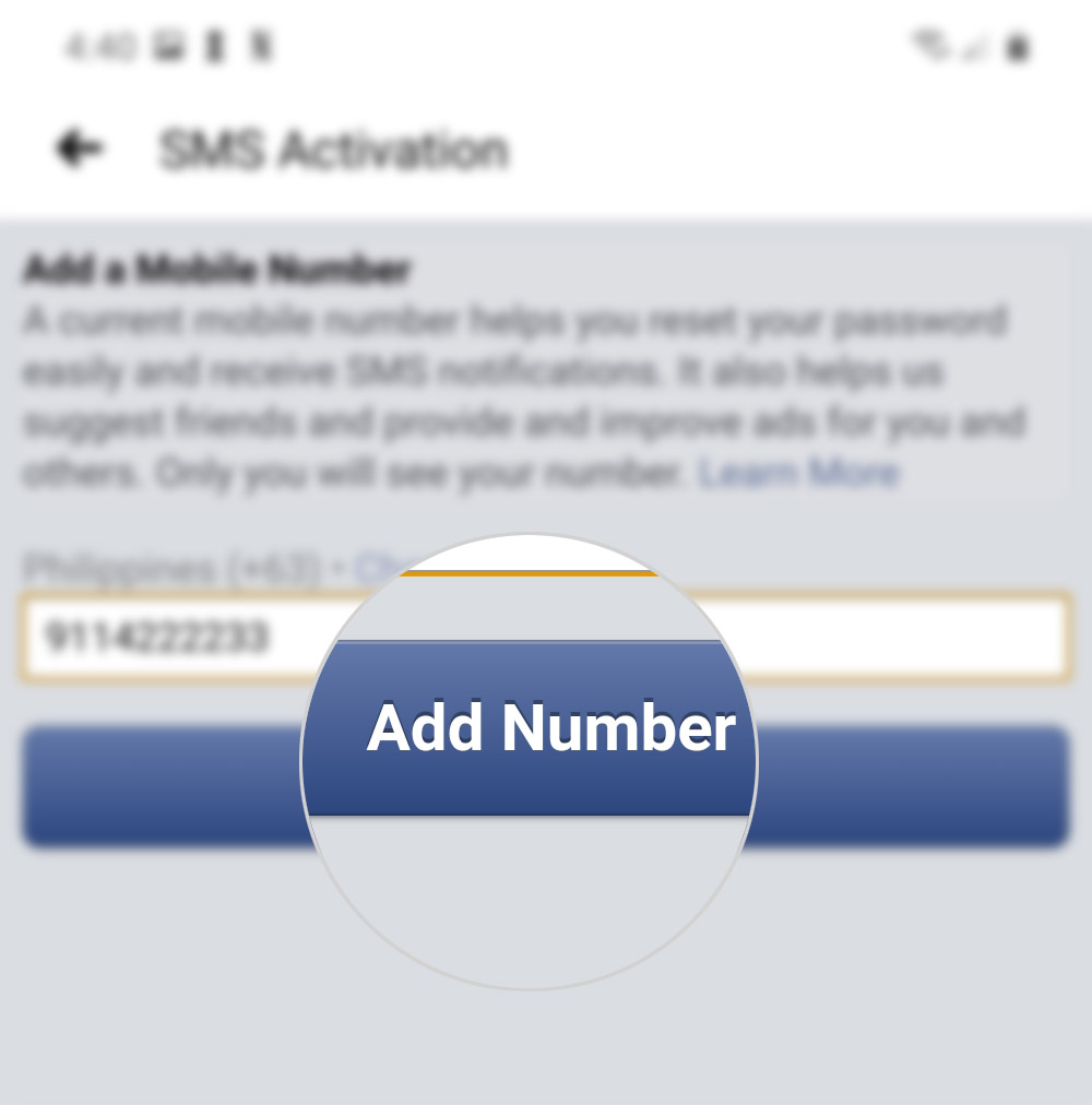 add remove phone number on facebook galaxy s20-add