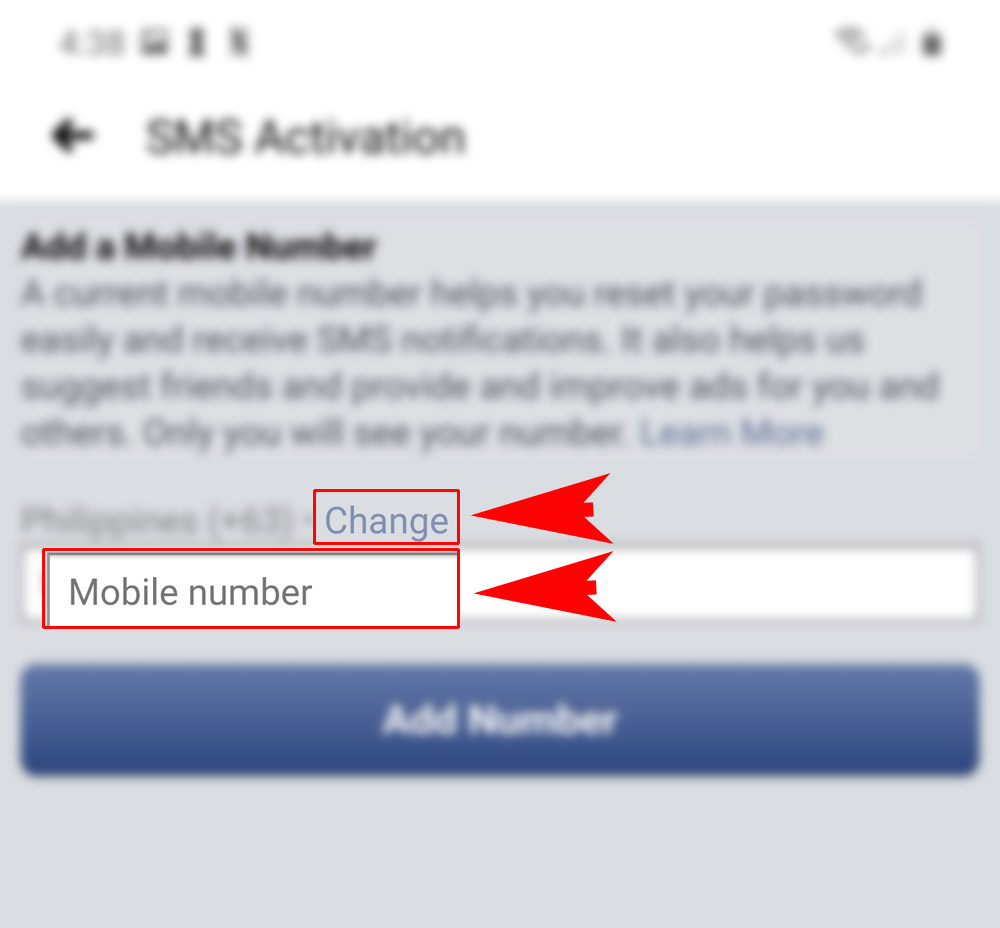 add remove phone number on facebook galaxy s20-areacode