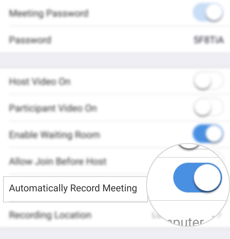automatically record zoom meetings galaxy s20-switch on