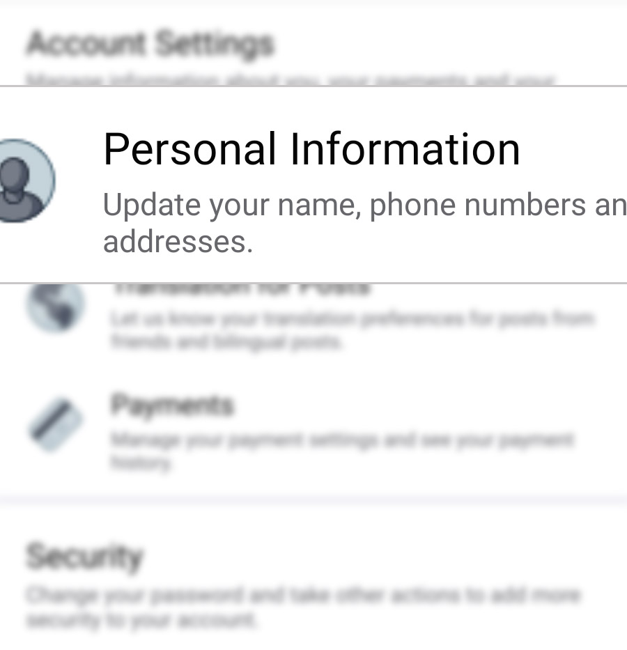 change facebook account name galaxy s20 - acct info